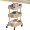 3-Tier Utility Cart, Low 24" Height Fits Under Desk, Khaki