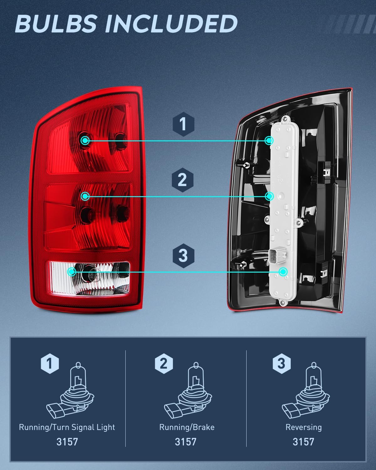 Nilight Taillight Assembly for 2002 2003 2004 2005 2006 Dodge Ram 1500