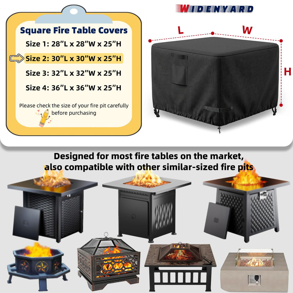 Square Fire Pit Table Cover 30x30x25 inch, Heavy Duty, Waterproof