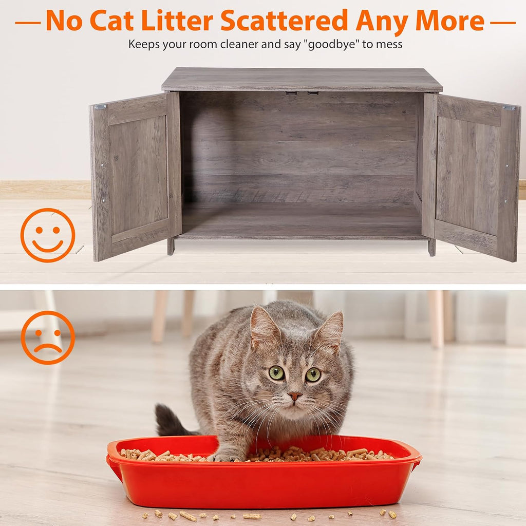Cat Litter Box Enclosure, Litter Box Furniture Hidden, Wooden Litter Cabinet with Divider, Farmhouse Style Cat