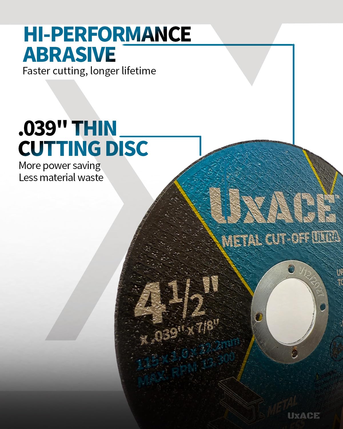 UXACE 4-1/2 Inch Cut-Off Wheel for Metal, Stainless Steel, Aluminum Cutting, Professional Super Thin Metal Cutting Disc for Angle Grinder, Die Grinder or Cut-Off Tools, 7/8 inch Arbor, 25 Pack