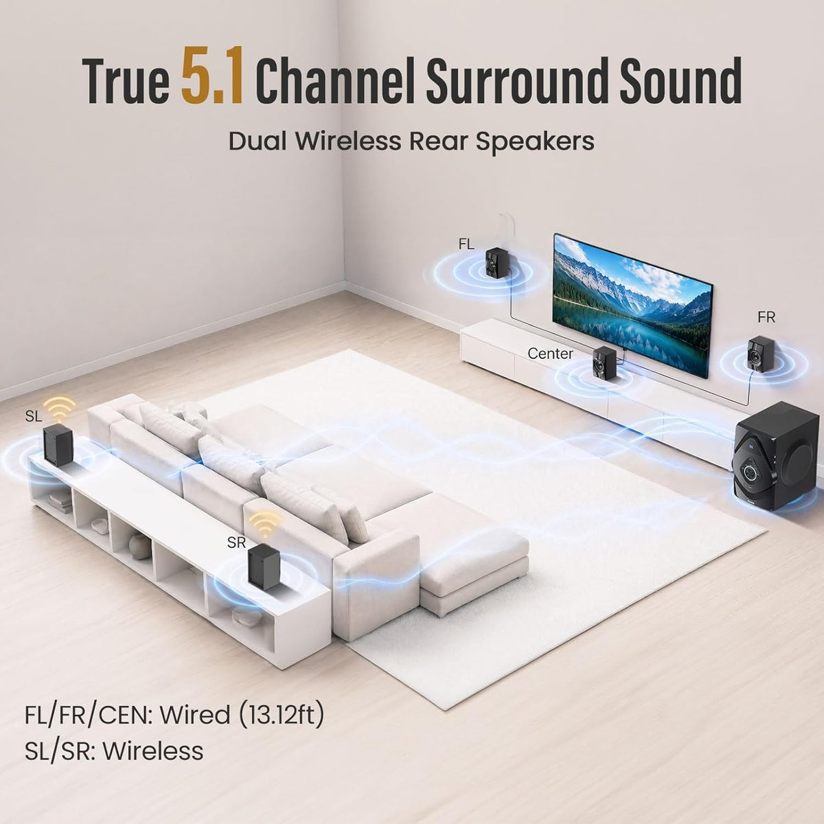 Home Theater System Wireless Rear Satellite Speakers | 800W 6.5 inch Subwoofer 5.1/2.1 Channel Surround Sound Systems