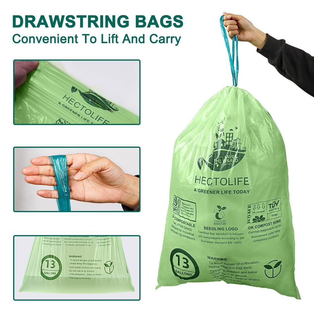 13 Gallon,50 Count Compostable Trash Bags with Home