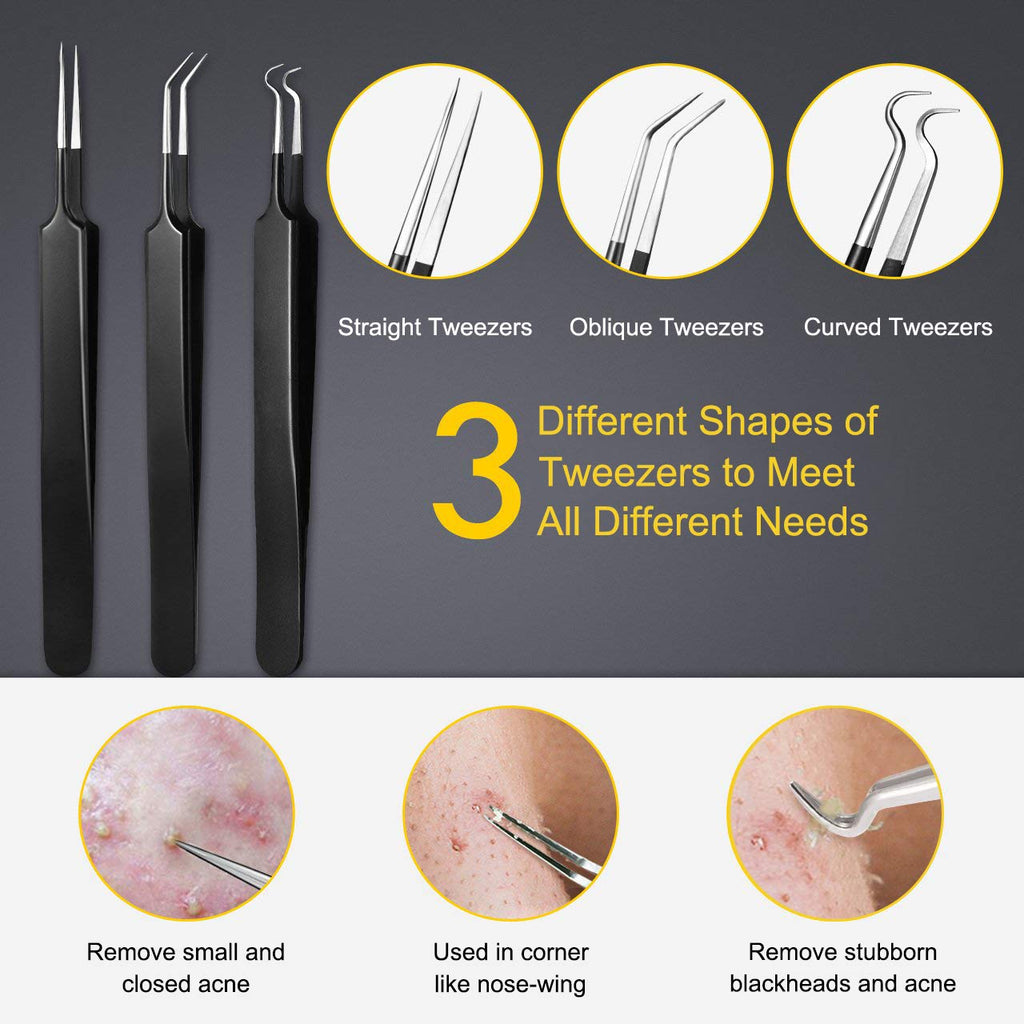 Pimple Popper Tool Kit - Boxoyx 10 Pcs Blackhead Remover Comedone Extractor Kit with Box for Quick and Easy Removal