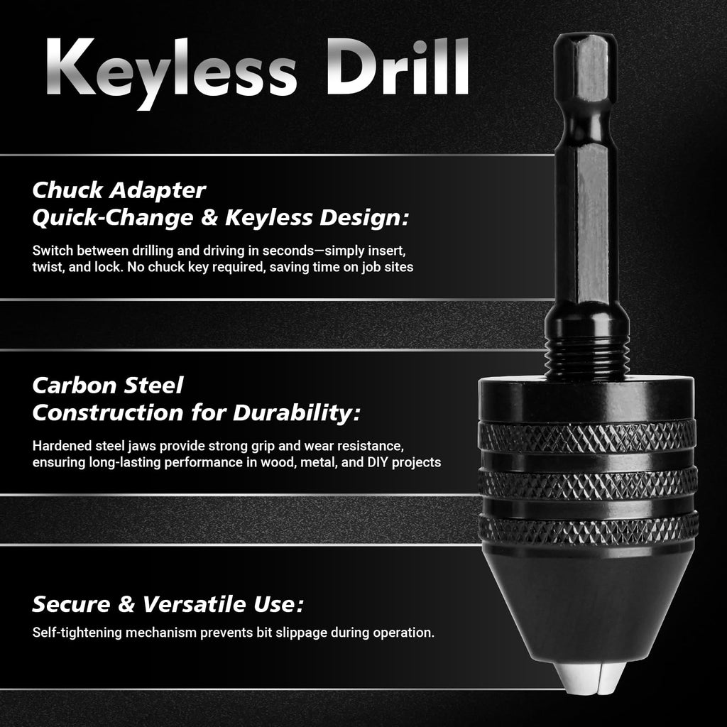 2 Pack Keyless Drill Chuck Adapters, 1/4 in Hex Shank, 0.3-8mm