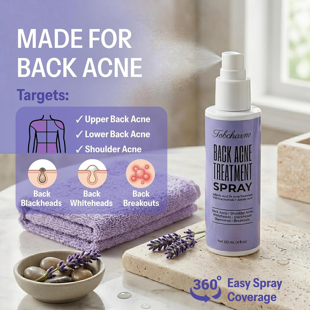 Acne Banishing Body Spray with 1% Salicylic Acid & Azelaic Acid – Body Acne Care for Back, Chest & Shoulder Breakouts