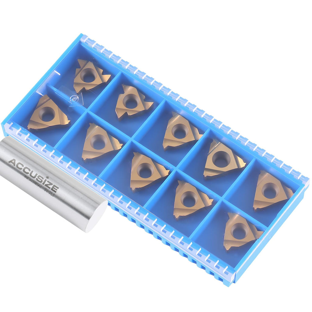 Accusize Carbide Internal Threading Inserts, TiN-Coated, 10-Piece Set