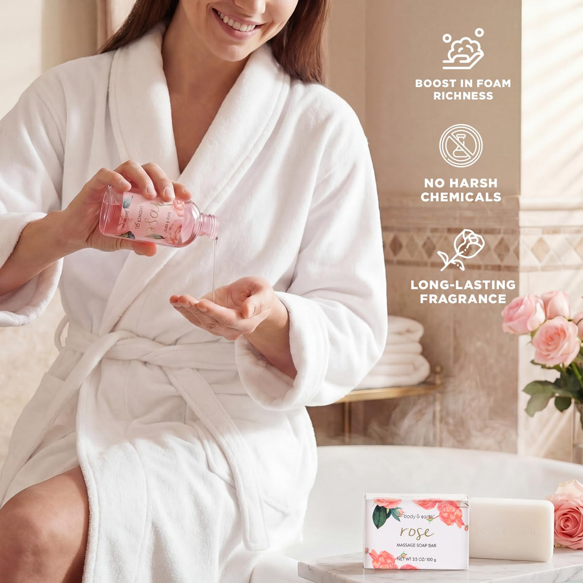 Spa Gift Set for Women - Luxurious 5 Pcs Bath and Body Box, Rose Scent, Includes Body Wash, Body Butter, Body Lotion