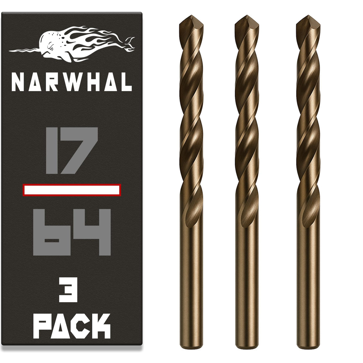 Narwhal 17/64 Inch Drill Bit (3 Pack) Cobalt for Metal & Stainless Steel