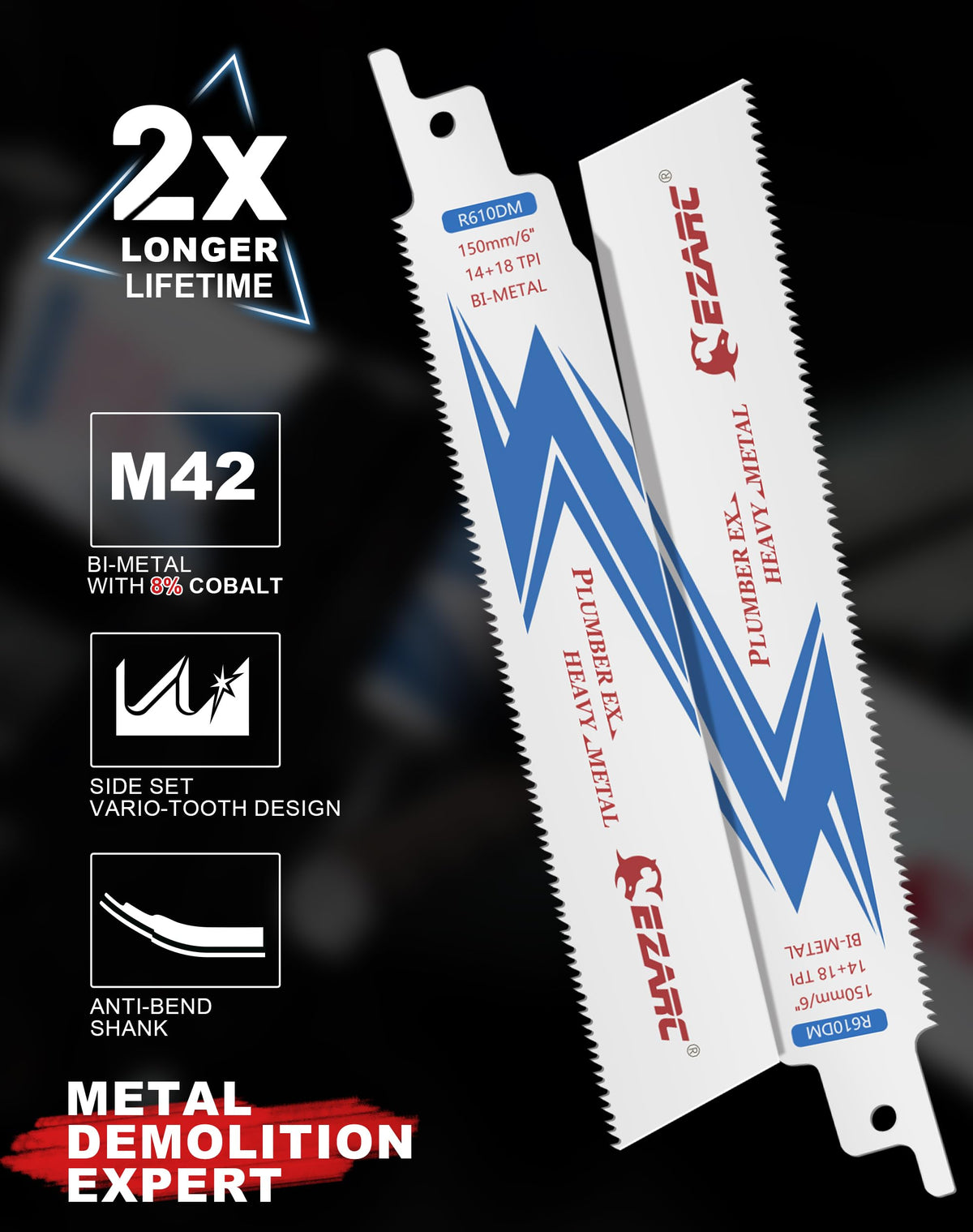 EZARC Bi-Metal Reciprocating Saw Blades, 6-Inch 14+18TPI, Steel, 5-Pack