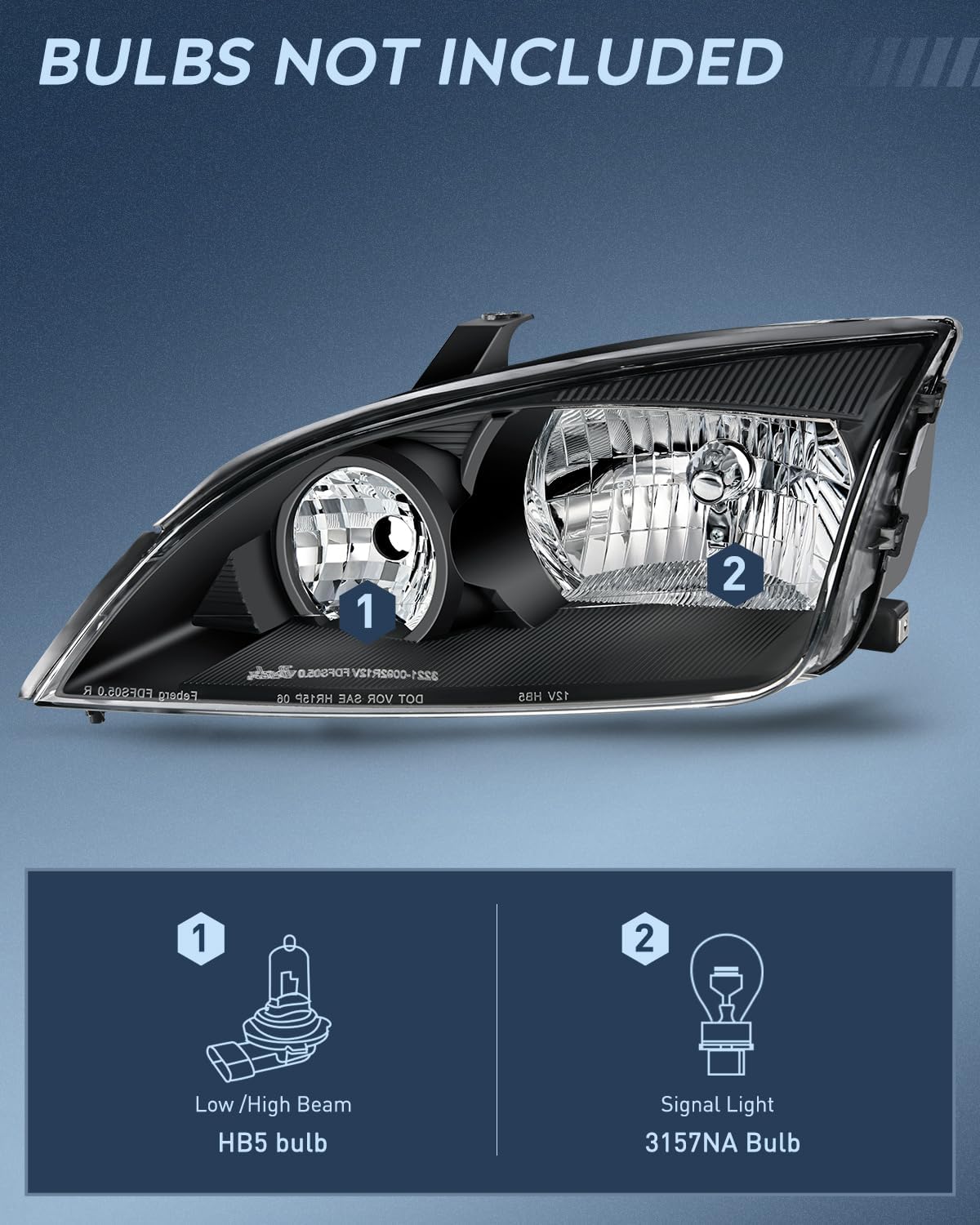 Nilight Headlight Assembly Compatible with 2005 2006 2007 Ford Focus Headlamps Replacement Black Housing Clear Reflector and Lens Driver and Passenger Side