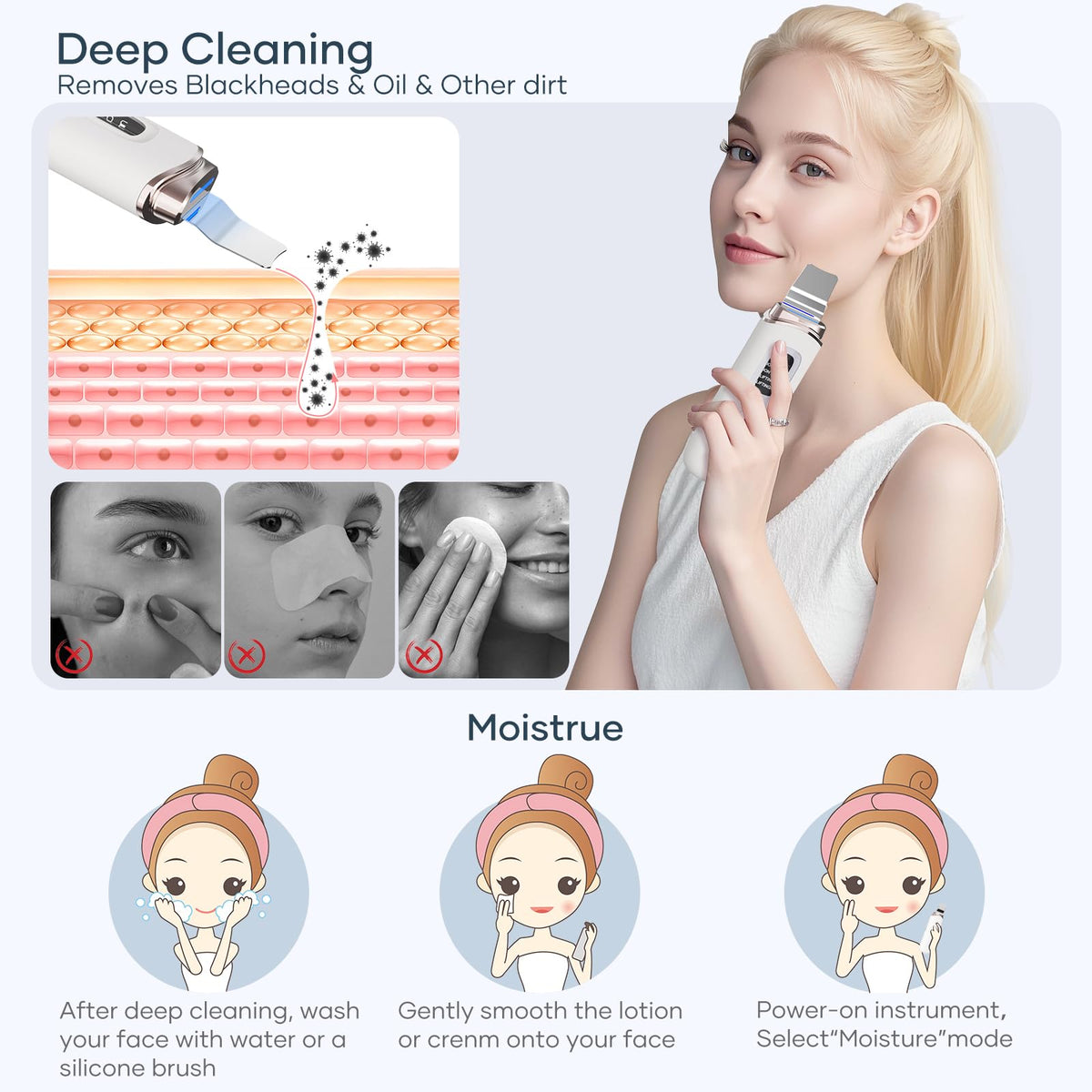 Face Scrubber Exfoliator, Skin Scrubber Face Spatula, 4 Modes Blackhead Remover Tools for Facial Deep Cleansing with