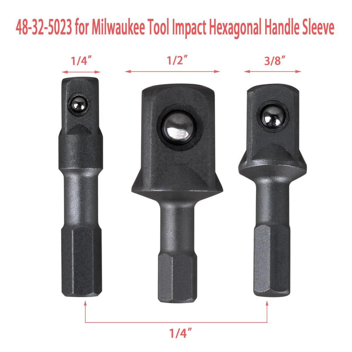 48-32-5023 3PC Impact Socket Adapters 1/4" 3/8" 1/2" for Milwau-kee