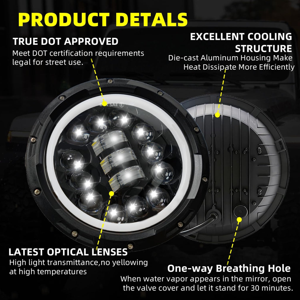 7 INCH Round Headlight assembly DOT Approved Hi/Lo Sealed Beam with DRL Turn Signal Headlights Bulb Replacement Compatible with Hummer H2 H3 H3T 2006-2010 Car Lights,Pack of 2