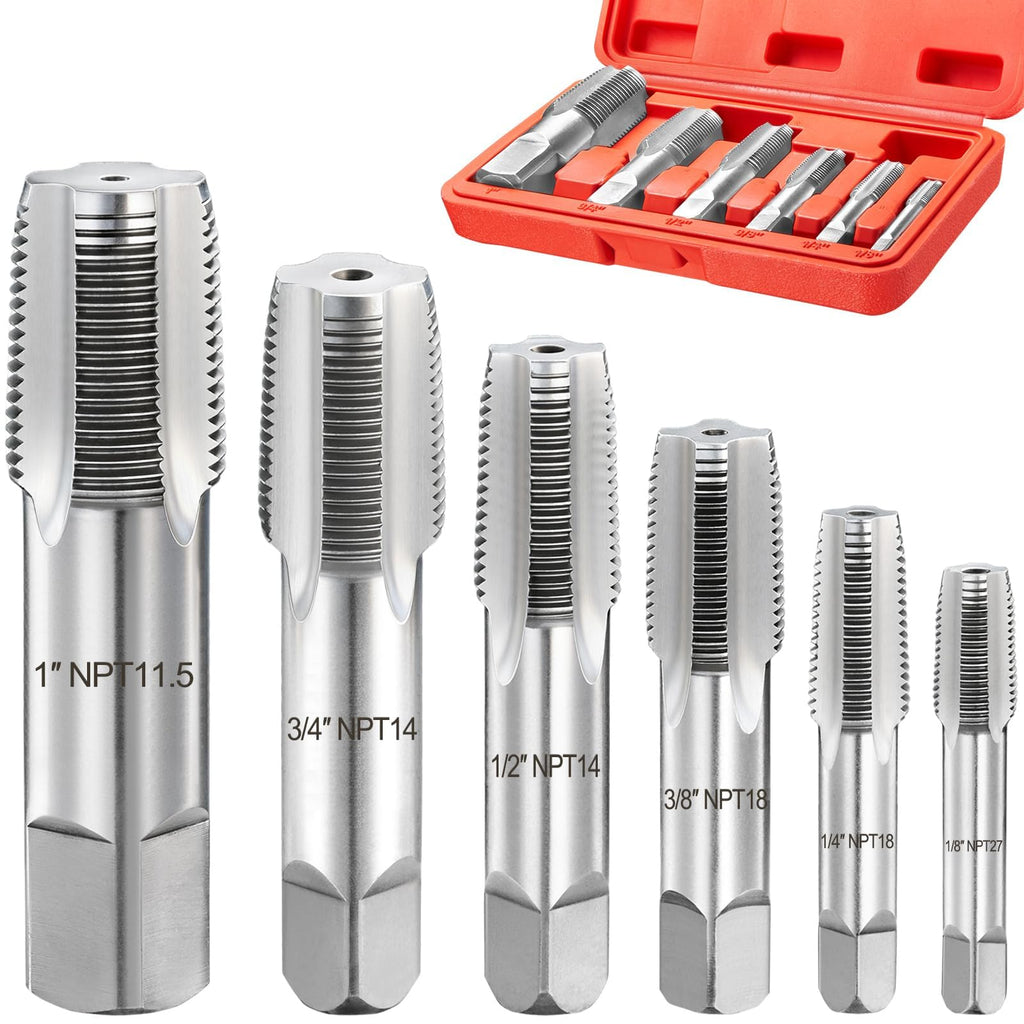 Toolwiz 6Pcs NPT Pipe Tap Set, 1", 3/4", 1/2", 3/8", 1/4", 1/8"