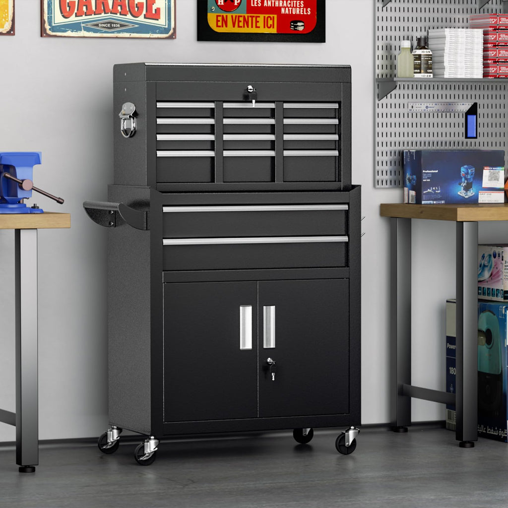 8 Drawer Rolling Tool Chest with Lock, Tool Storage Cabinet（Black）