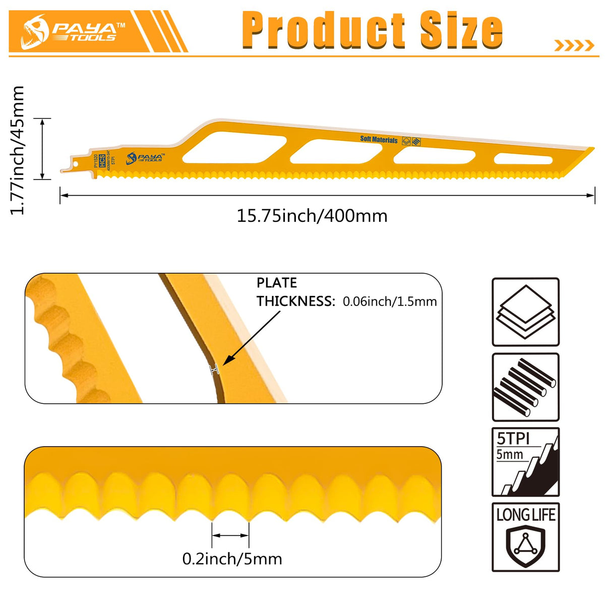 PAYA TOOLS 2-Pack 16''(400mm) PRO Fibre Insulation Reciprocating Saw Blade