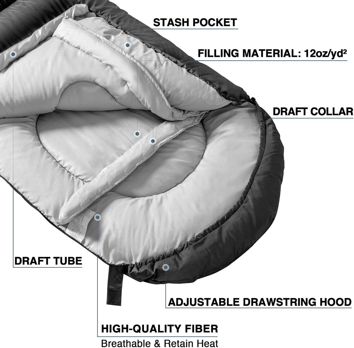 Camping Sleeping Bag- 4 Seasons for Adults, Light, Warm, Extra-Large with Compression Sack- Great for Hiking