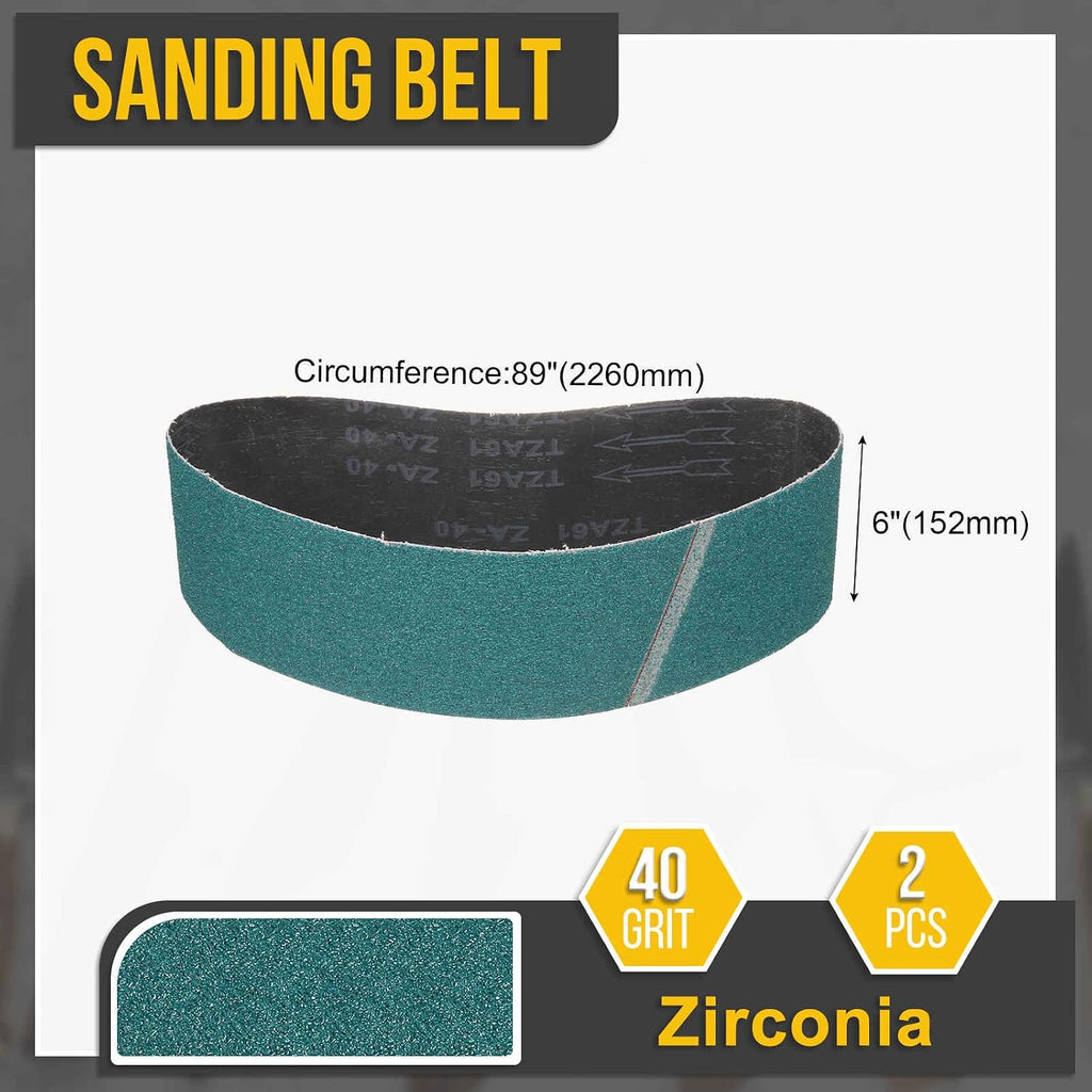 6 x 89 Inch Sanding Belt 40 Grit Zirconia 2 Pcs