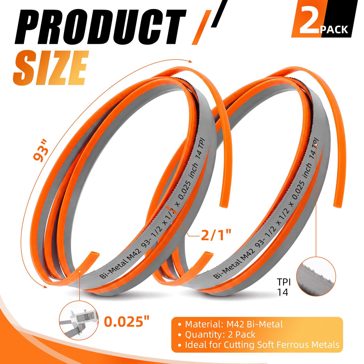 ElaraBerry 2 Pcs Band Saw Blades, 93-1/2" X 1/2" X 0.025",14 Tpi