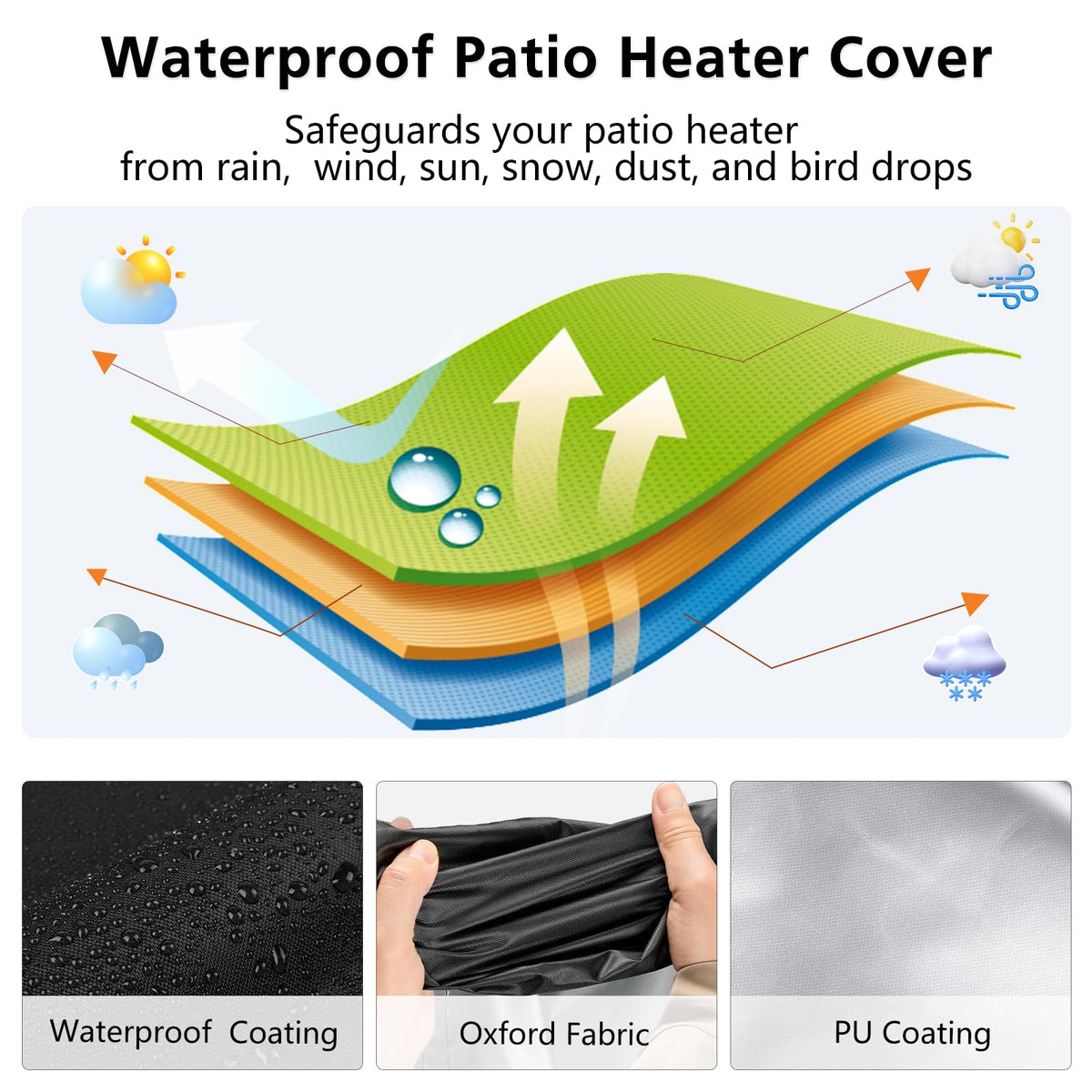 Patio Heater Cover Round Waterproof Dustproof, 87"Hx33/21"Dia