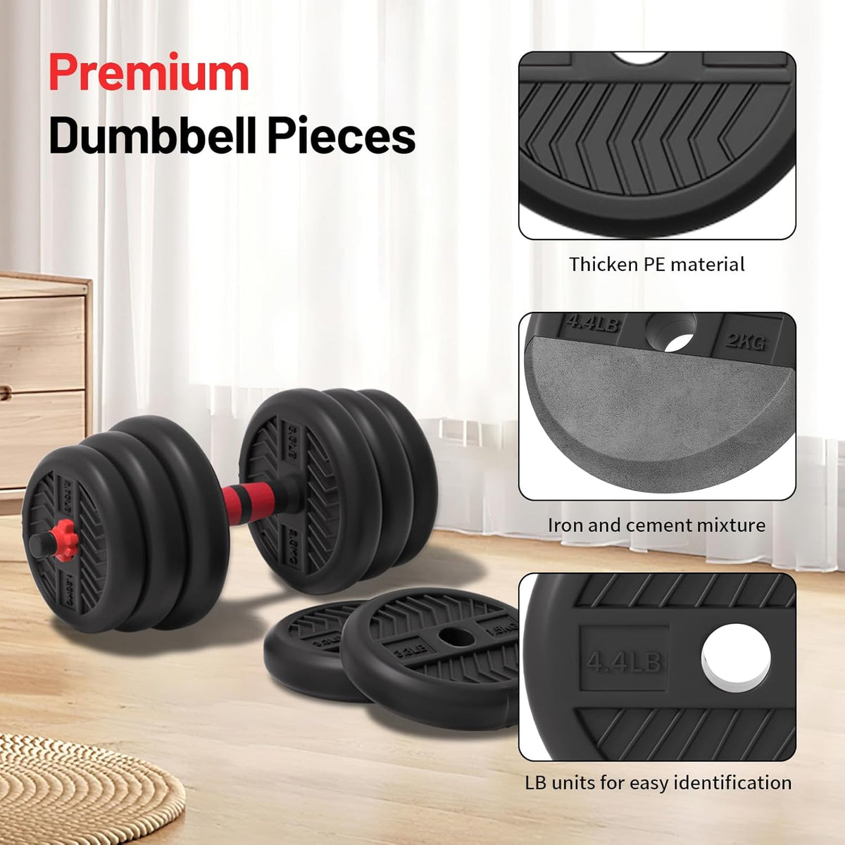 Adjustable Dumbbell, 20/30/40/60/80lbs Dumbbells Set, 4-in-1 Free Weights for Women/Men Workout Equipment Used as
