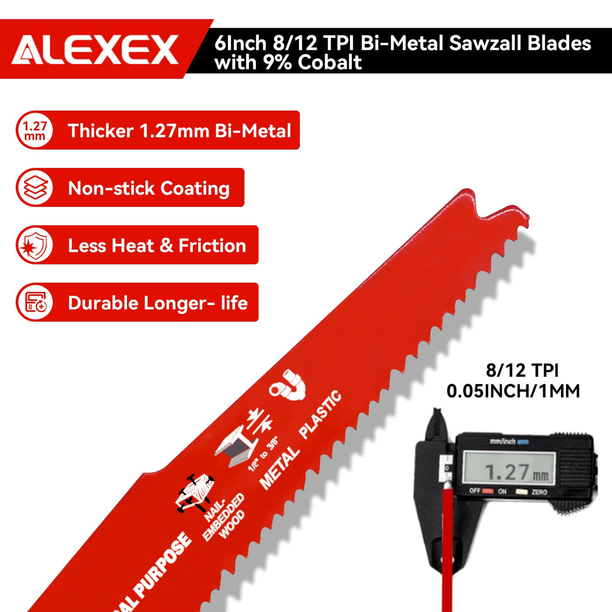 25 Pack 6Inch 8/12 TPI Reciprocating Saw Blades for Nail-Embedded Wood Demolition, Bi-Metal Blades for General Purpose Cuts, Wood Cutting, Metal and PVC Pallets, Compatible with Diablo Sawzall Blades