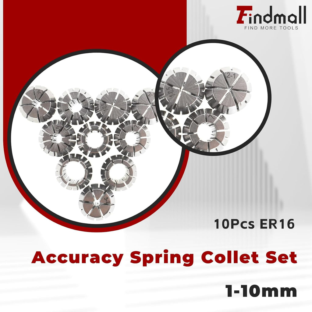 findmall 10Pcs ER16 Accuracy Spring Collet Set 1-10mm