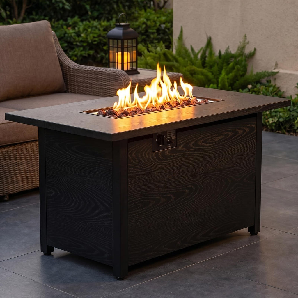 42" Propane Fire Pit Table, 50,000 BTU Outdoor Gas Fire Table with Lid, 2-in-1 Steel Rectangular Firepits for Outside
