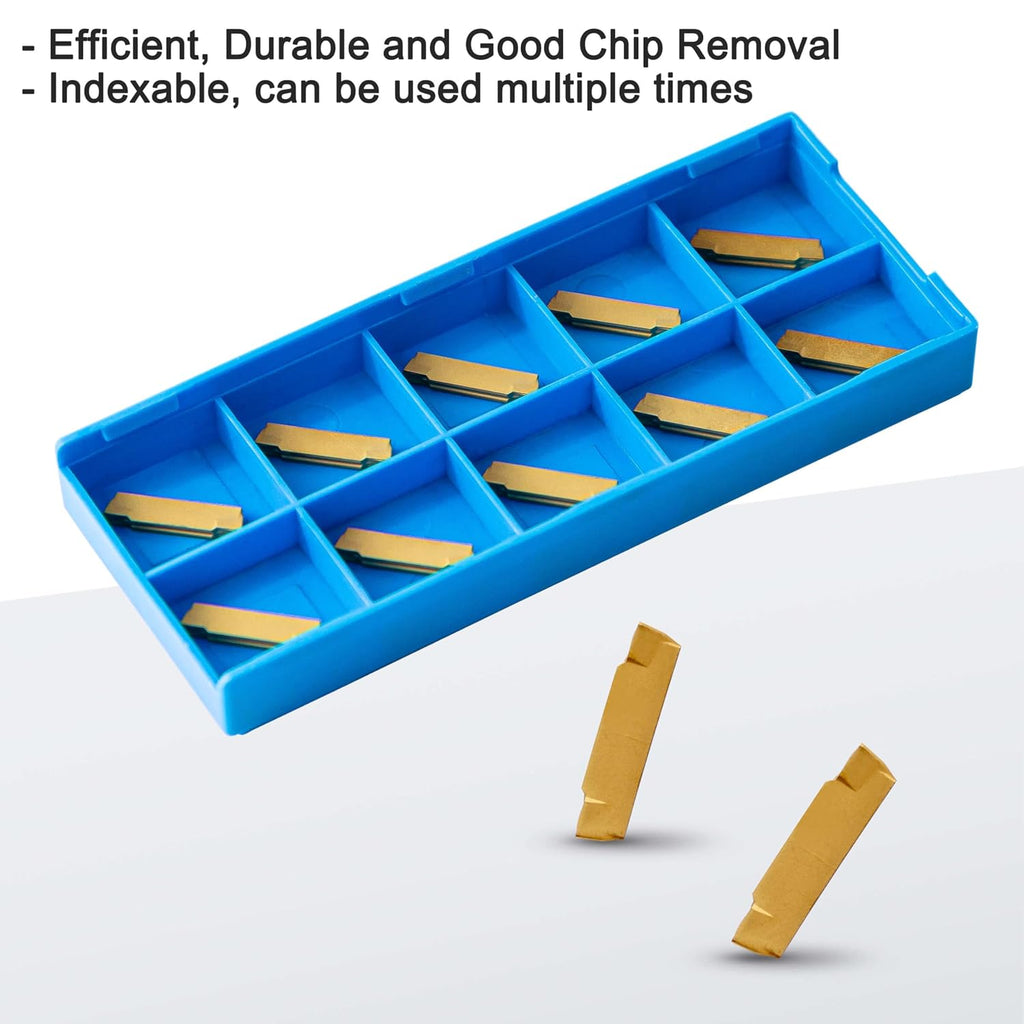5/8" Large Shank Lathe Grooving & Part-Off Set (3pcs), Internal & External Deep Grooving, 10pcs TiN Coated MGMN200 Inserts, Extra-Rigid Nitrided Stability