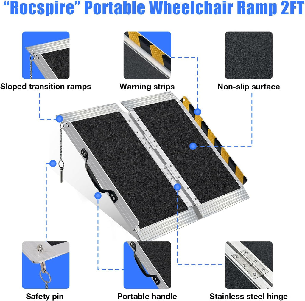 2FT Portable Wheelchair Ramp, 800lb Folding Aluminum