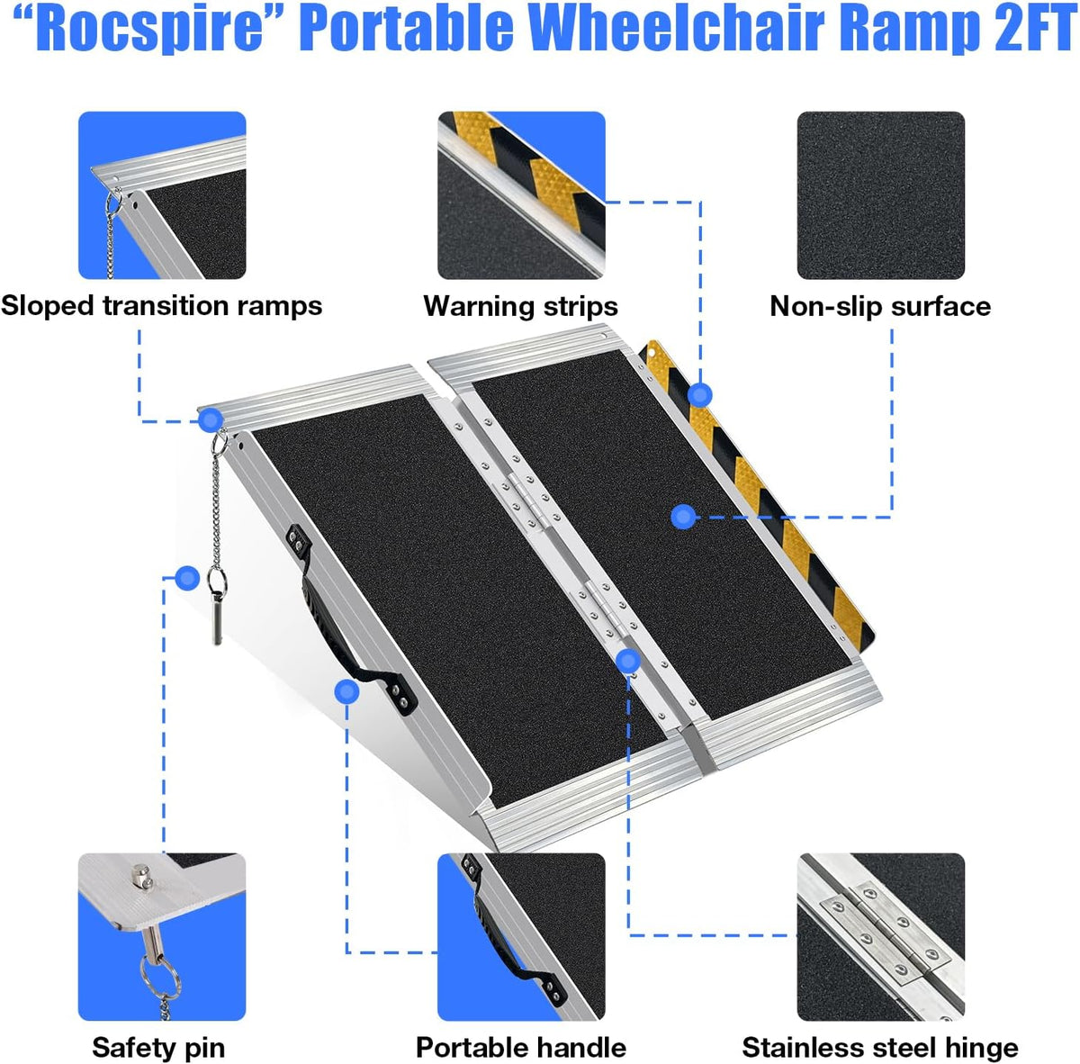 2FT Portable Wheelchair Ramp, 800lb Folding Aluminum