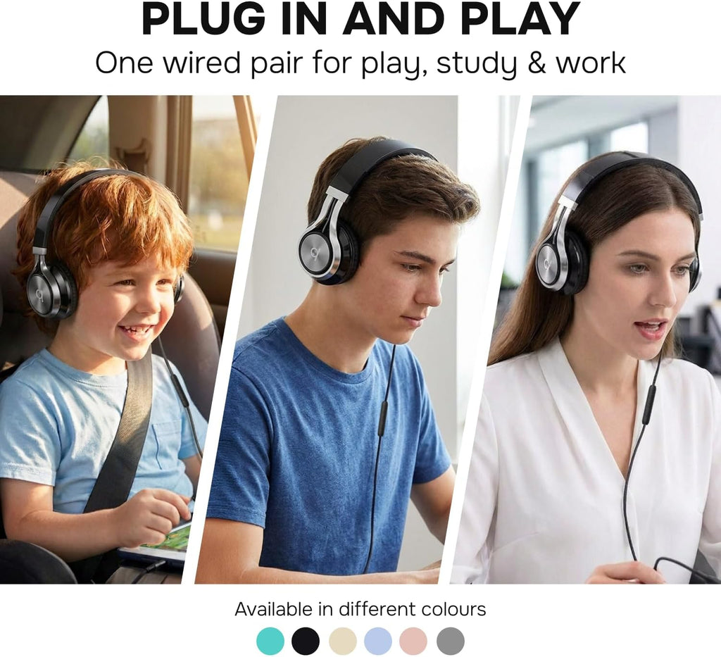 CL750 Wired Headphones with Mic — Noise Isolating On-Ear Headphones for Computer and Laptop Wired, Plug in Corded