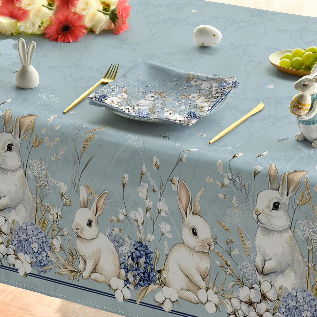 Easter Tablecloth 60 x 84 Inch Rectangular Blue Easter Bunny