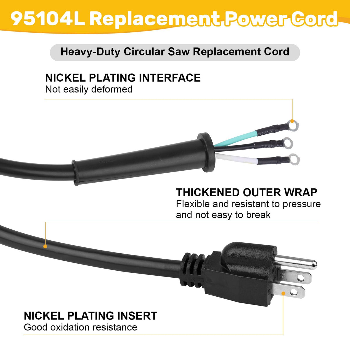 95104L Heavy-Duty Circular Saw Replacement Power Cord Assembly