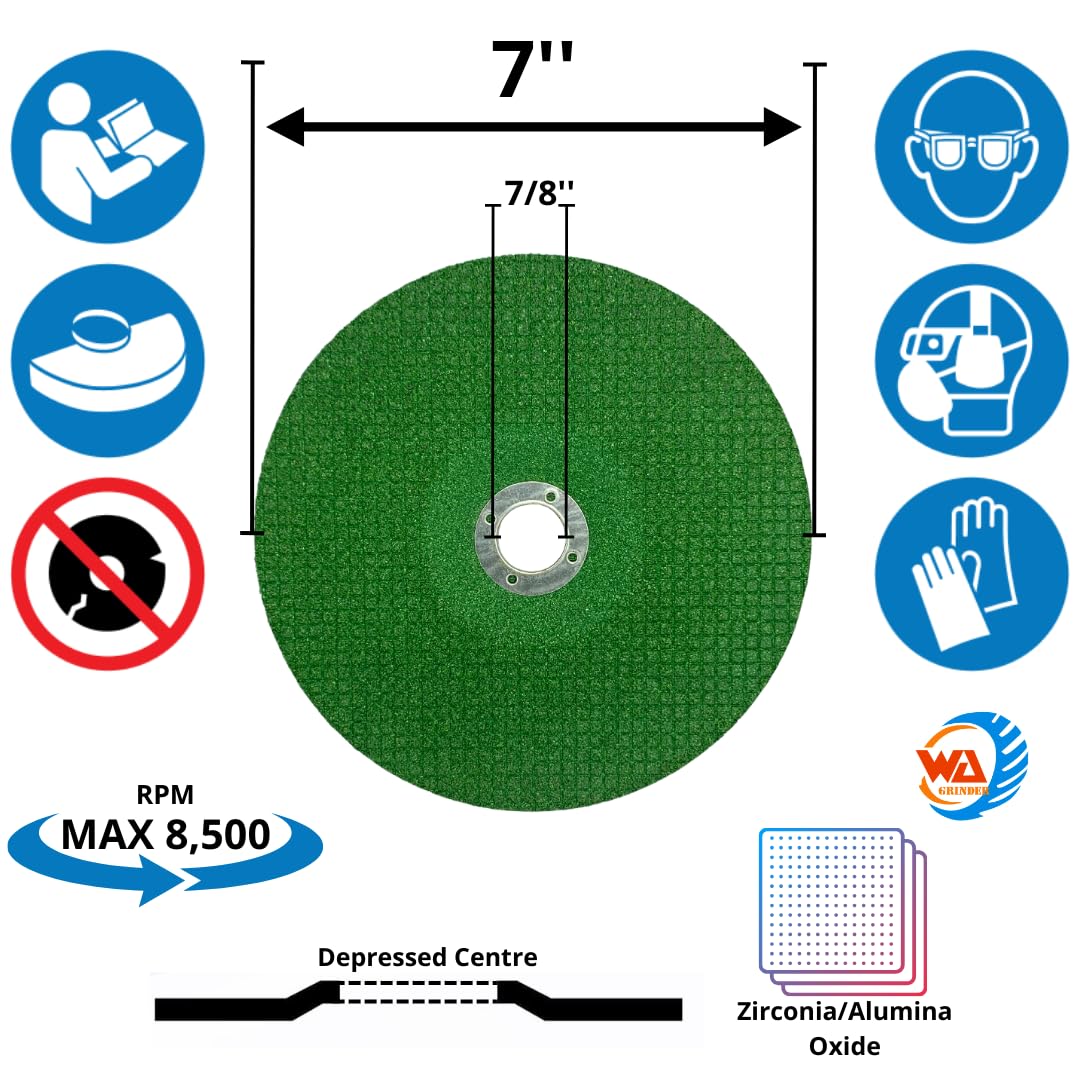 5PACK - 7"×1/8"×7/8" Flexible Grinding Wheel for Metal, Zirconia/Ceramic Grain, Grit 60 Depressed Center Grinding Wheel, 7" Diameter, 1/8" Thickness, 7/8" Arbor, (Green) (7inch, 5pcs)