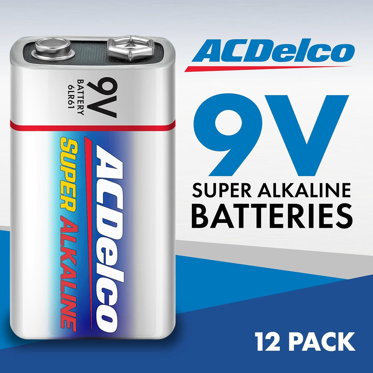 ACDelco 12-Count 9 Volt Batteries, Maximum Power Super Alkaline Battery, 7-Year Shelf Life, Recloseable Packaging