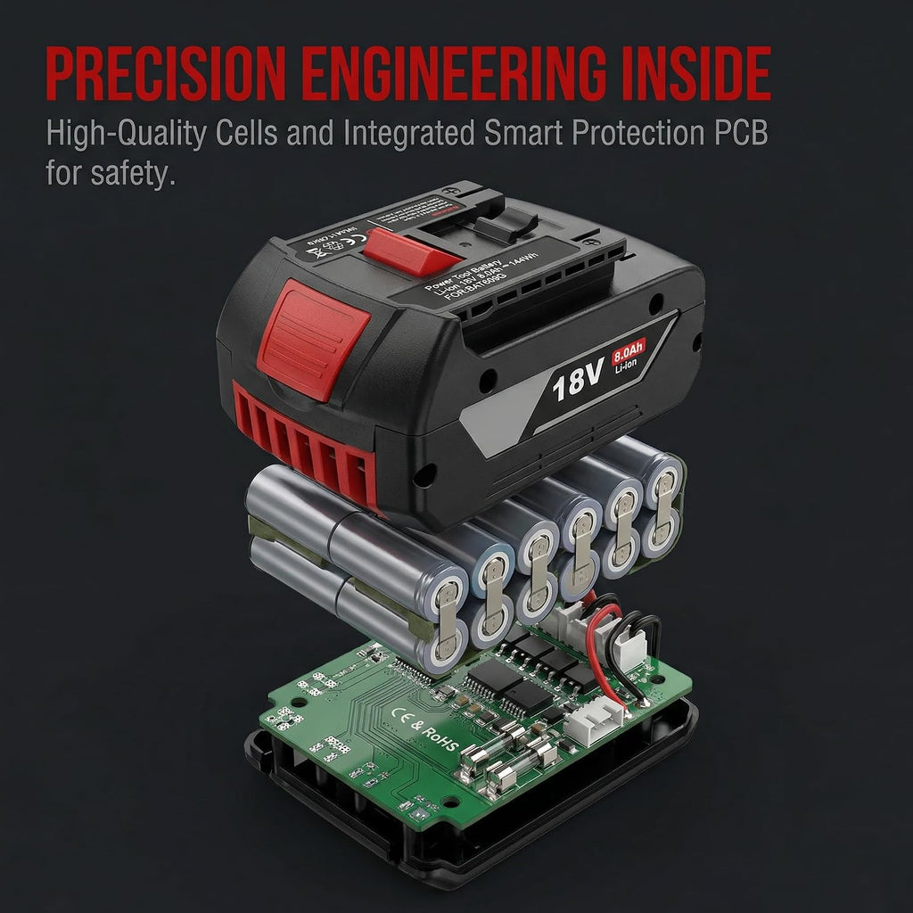 2-Pack 18V 8.0Ah Lithium-Ion Cordless Tool Battery Packs, Replacement for Bosch 18V BAT609 BAT612 BAT618, Fit Drill & Power Tools for Home DIY & Professional Users