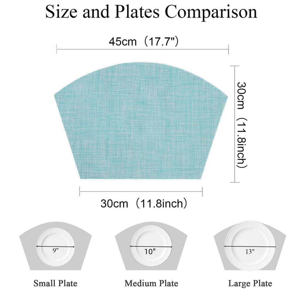 Wedge Placemats Set of 4 Woven Vinyl Round Table Placemats Wipe Clean Round Table Mats Indoor Outdoor, Blue