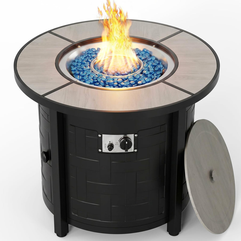 30-Inch Round Propane Fire Pit Table, 50,000 BTU, Gray