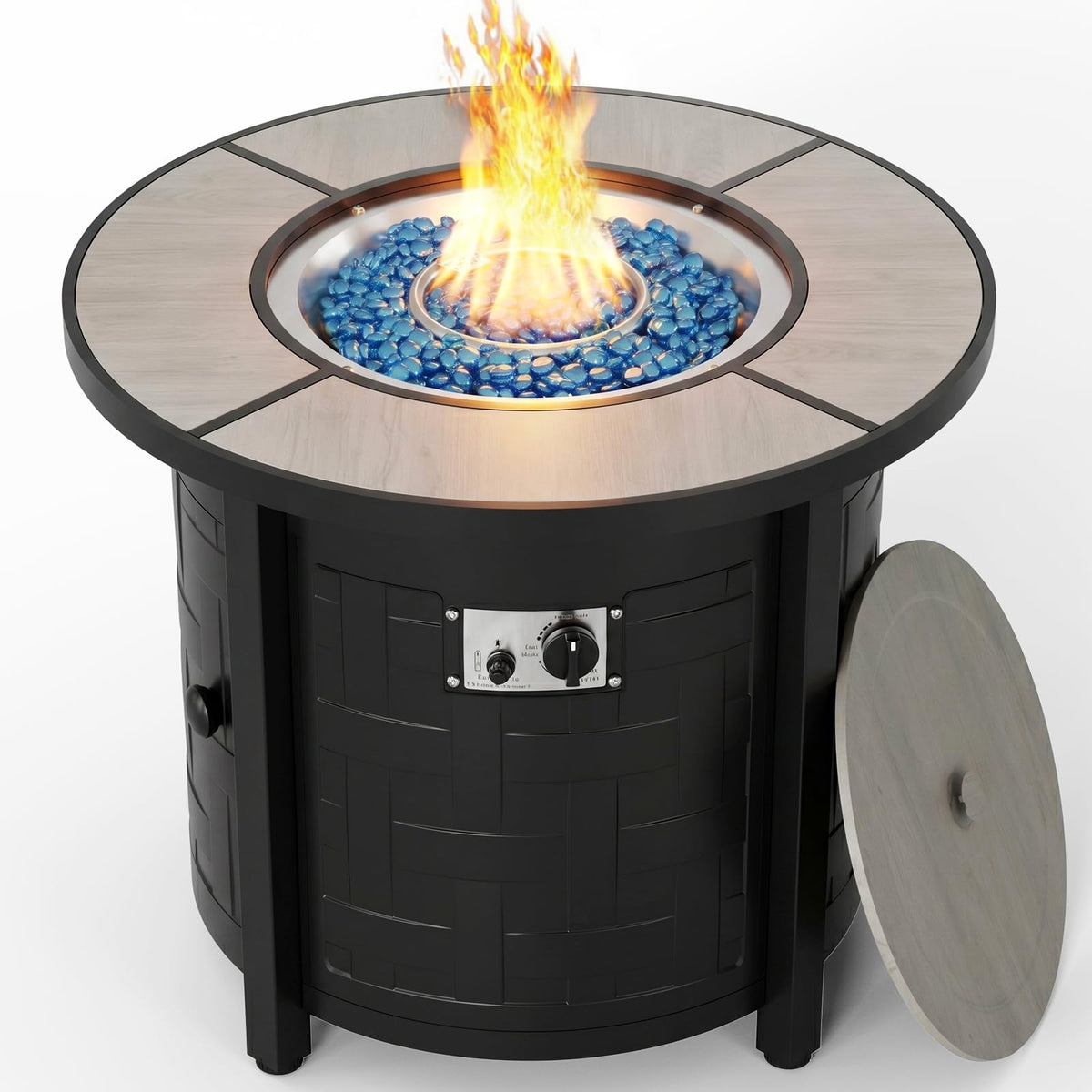 30-Inch Round Propane Fire Pit Table, 50,000 BTU, Gray