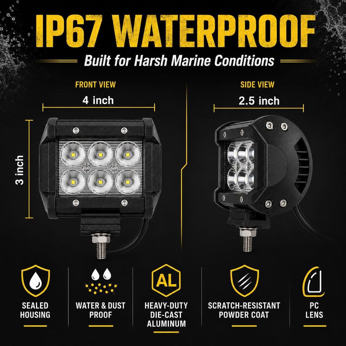 Shangyuan Pontoon Boat Docking Headlights, Marine Led Lights for Kayak Bass Jon Fishing Boat Spreader Light, T-top, Deck, Driving, Stern/Navigation Lights, 2pcs