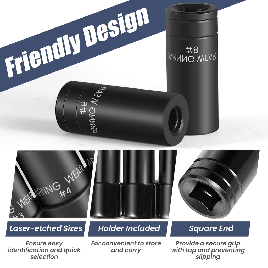 Saipe 8pcs Tap Socket Set, 1/4" & 3/8" Square Drive Tap Sockets Adapter