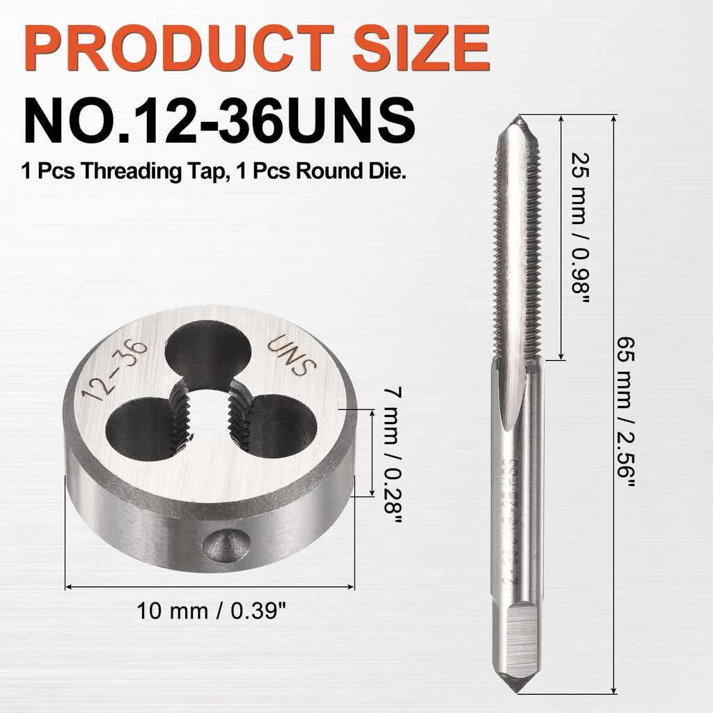 Workkyma No 12x36 UNS Tap and Die Set, M2 HSS Right Hand Threading Tool