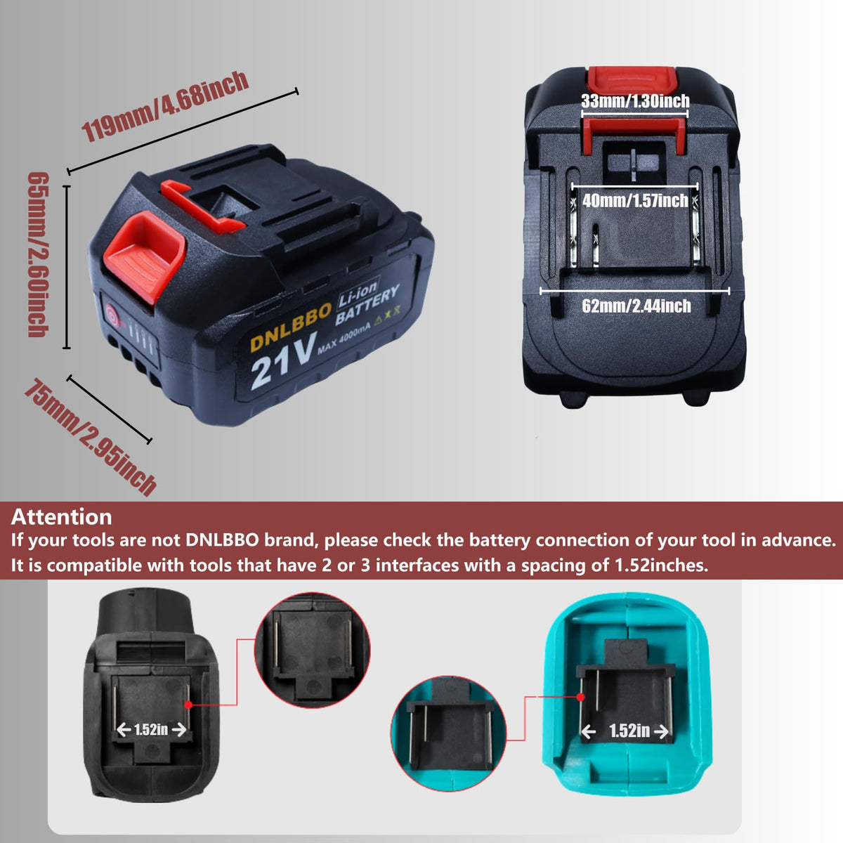 Mini Chainsaw Battery, 21v Lithium Battery - 4.0 Ah Battery with Electric Quantity Display, Include Charger Adapter