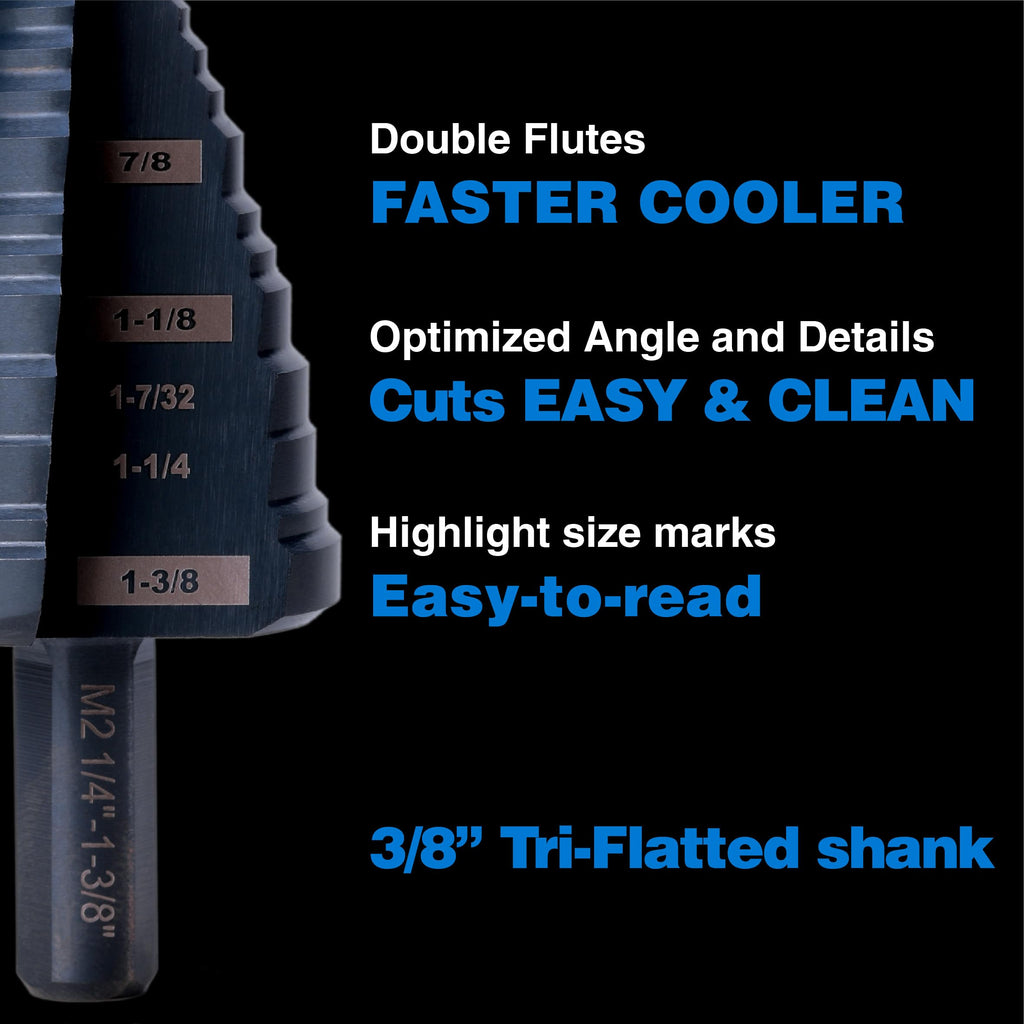 SHARPTOOL M2 HSS Step Drill Bit Kit, 7/8" & 1-3/8", Metal Wood Plastic