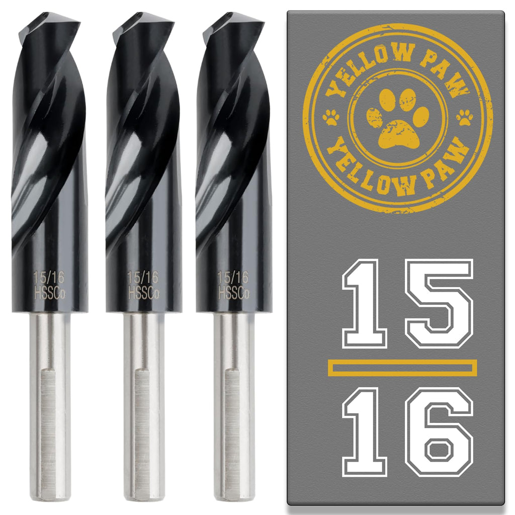 15/16 Inch Drill Bit (3 Pack) Industrial Grade M35 Cobalt Titanium Aluminum Nitrite - 15/16" Diameter & Total Length of 6" with Working Length of 3" Easily Drill Into Metal, Steel, & Aluminum