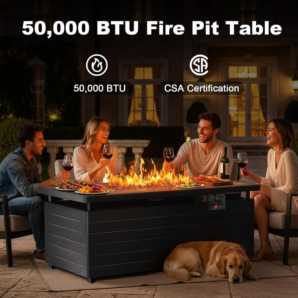 51 Inch Outdoor Propane Fire Pit Table, 50000BTU 4-in-1 FirePit Table, Gray