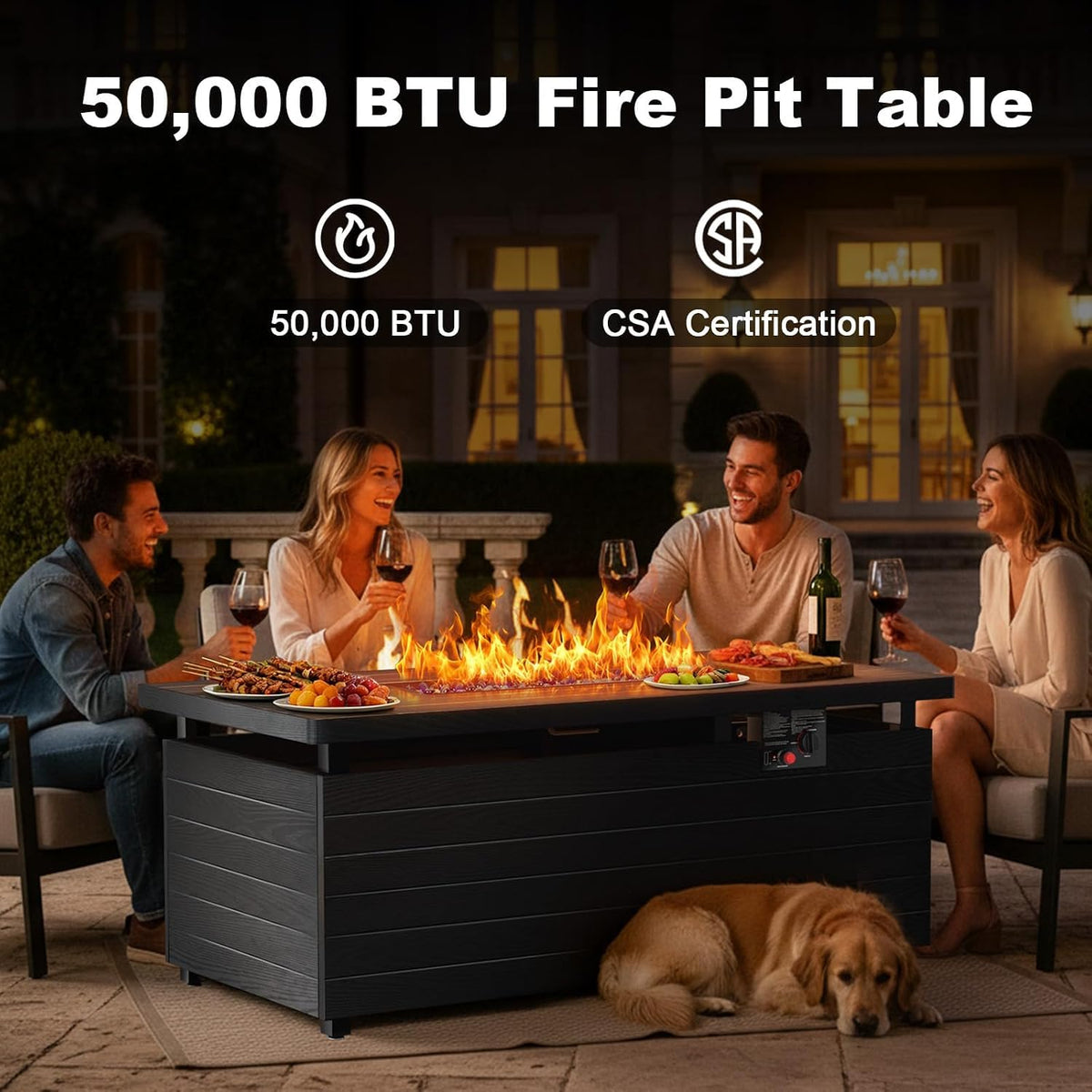 51 Inch Outdoor Propane Fire Pit Table, 50000BTU 4-in-1 FirePit Table, Gray