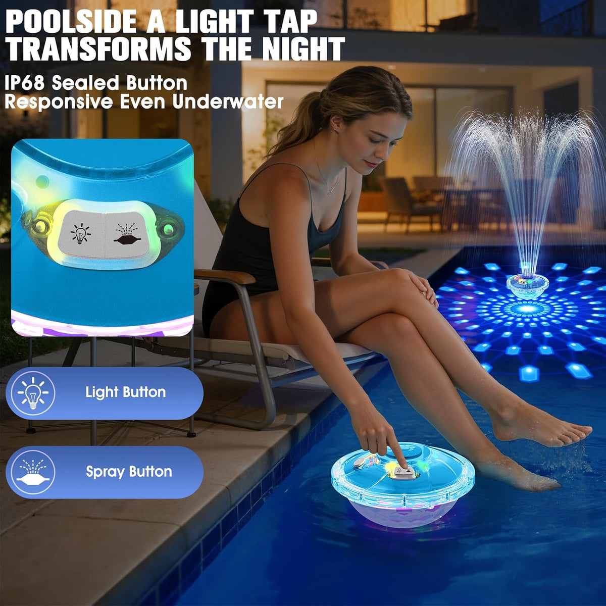 Upgraded Floating Pool Fountain with Light,Large Rechargeable Pool Fountain | 8000mAh Large Battery,6 Light Modes,2